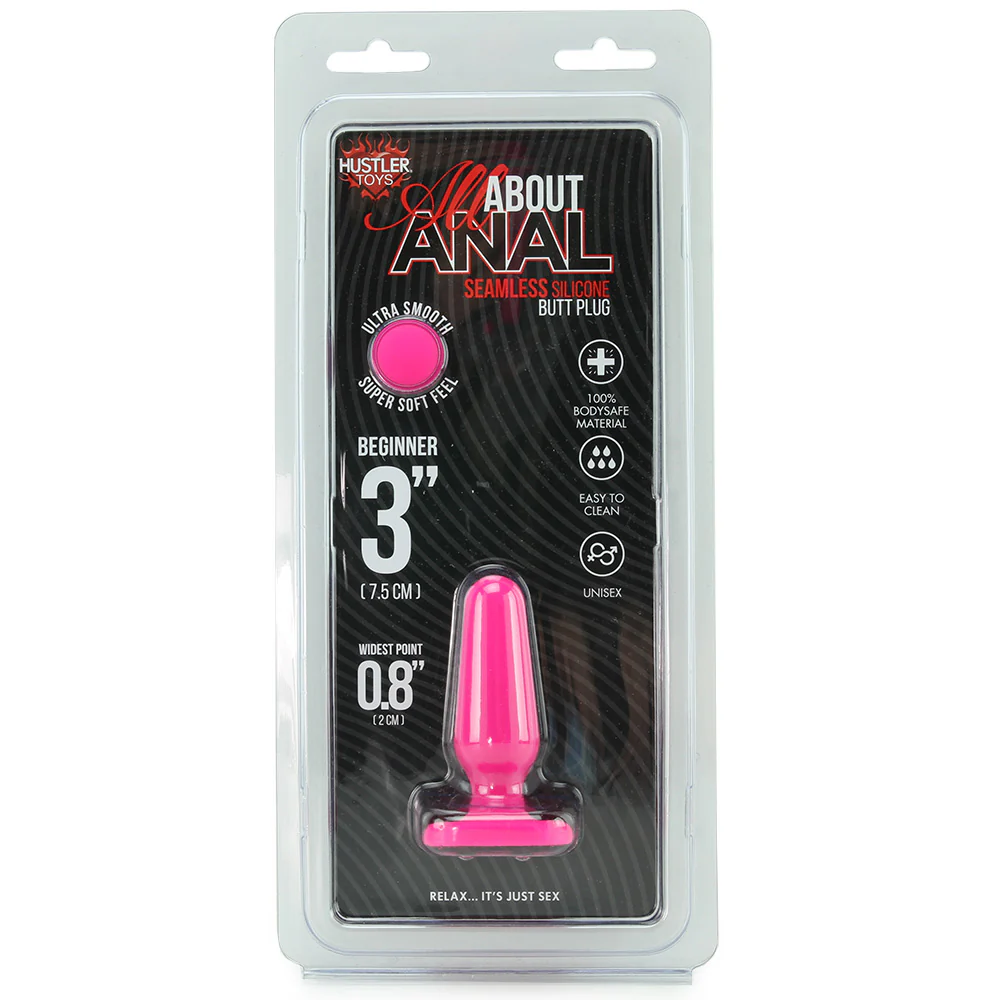 All About Anal Seamless Silicone 3 Inch Butt Plug in Pink