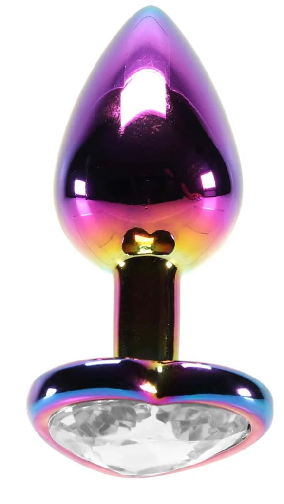 Small Aluminum Plug with Clear Heart Gem in Multicolor