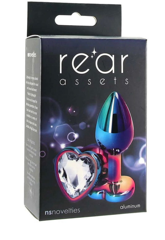 Small Aluminum Plug with Clear Heart Gem in Multicolor